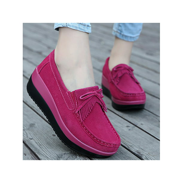 Women's Loafers Rhinestone Creepers Round Toe Flatform Casual Low Heel Shoes